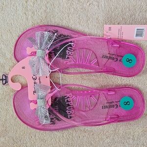 Juicy Couture Spain Rhinestone Bow Slip On Flat Pink Flip Flops Size 8